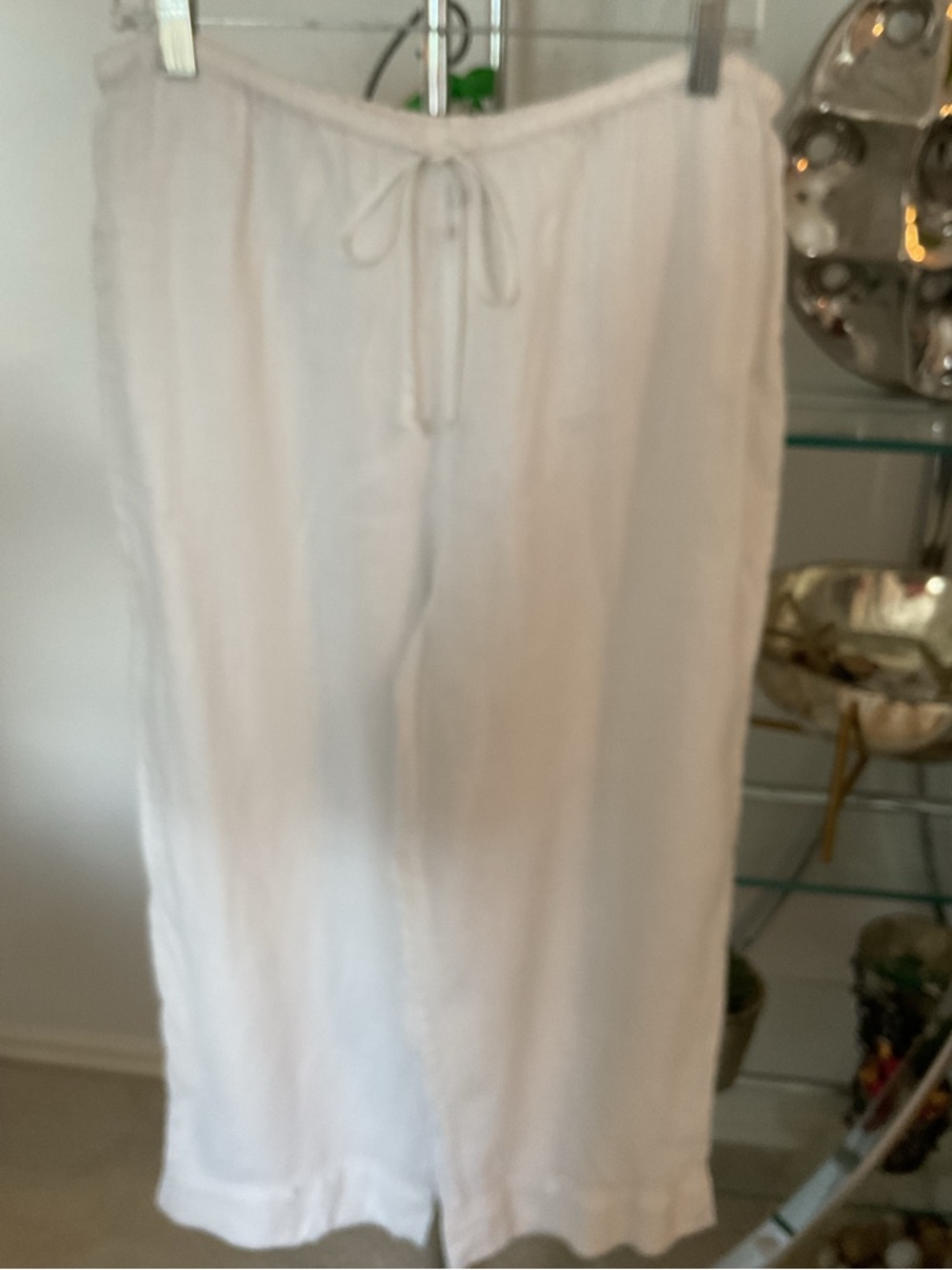 Flax white  Elastic-Waist Linen flowy Pants